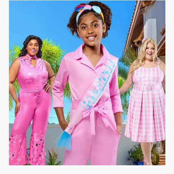 NWT Girls Barbie Movie President Barbie Costume Jumpsuit with Headband and Sash - Picture 7 of 10